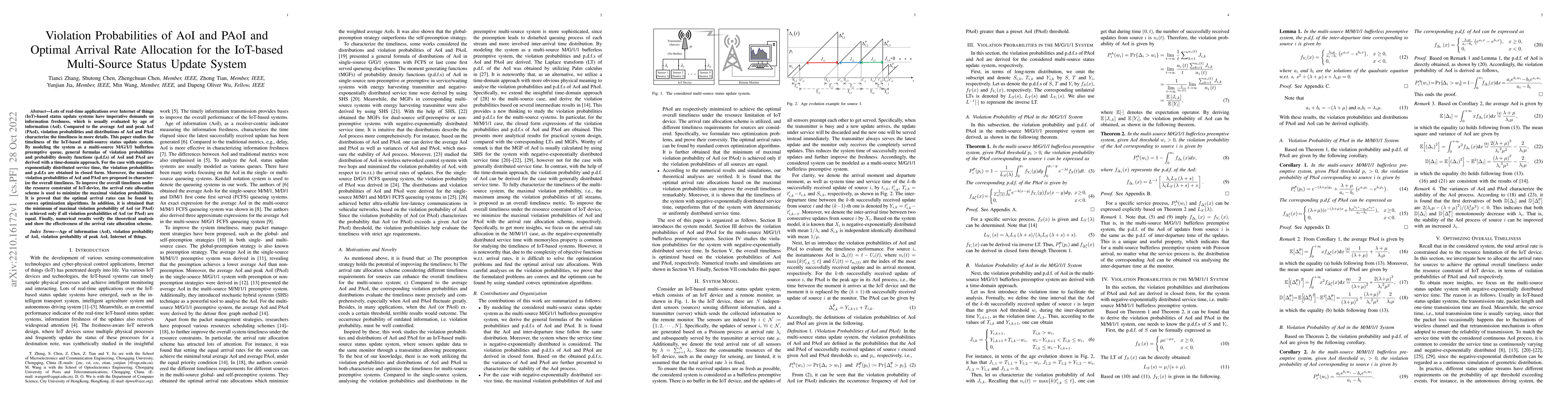 Thumbnail for Violation Probabilities of AoI and PAoI and Optimal Arrival Rate
  Allocation for the IoT-based Multi-Source Status Update System