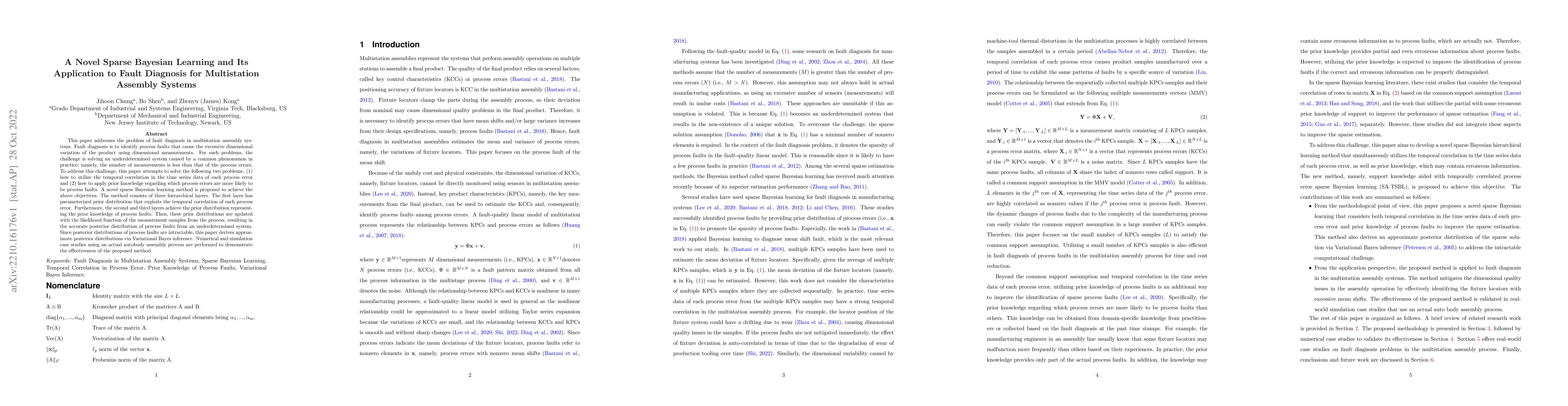 Thumbnail for A Novel Sparse Bayesian Learning and Its Application to Fault Diagnosis
  for Multistation Assembly Systems