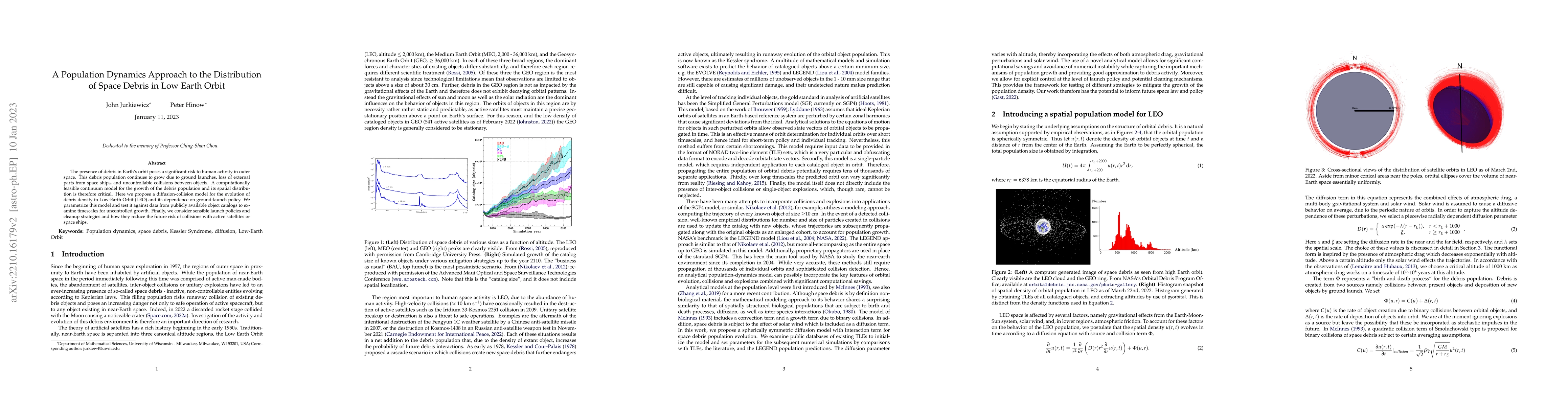 Thumbnail for A Population Dynamics Approach to the Distribution of Space Debris in
  Low Earth Orbit