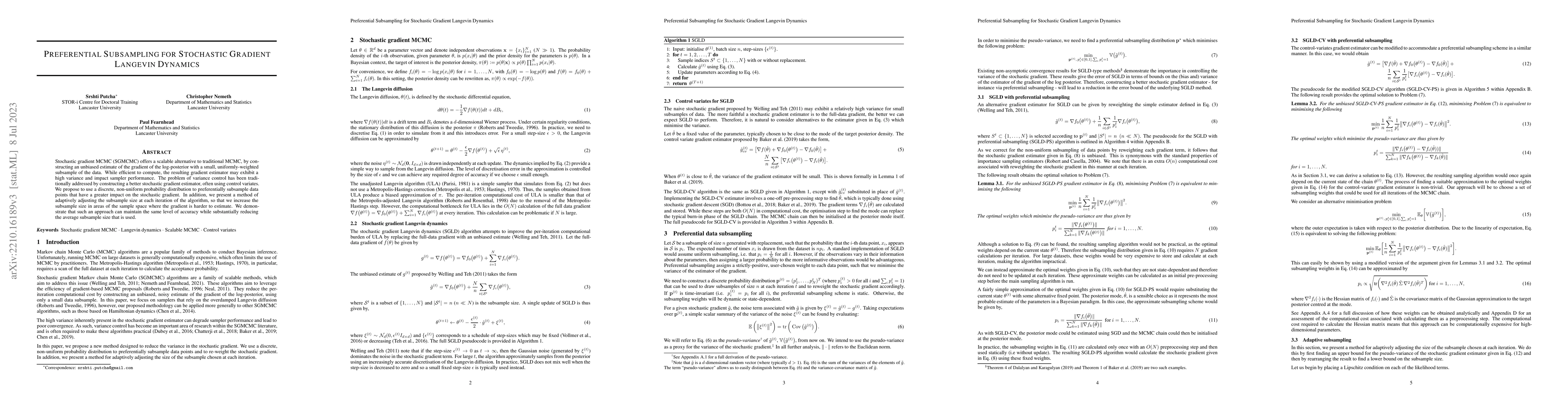 Thumbnail for Preferential Subsampling for Stochastic Gradient Langevin Dynamics