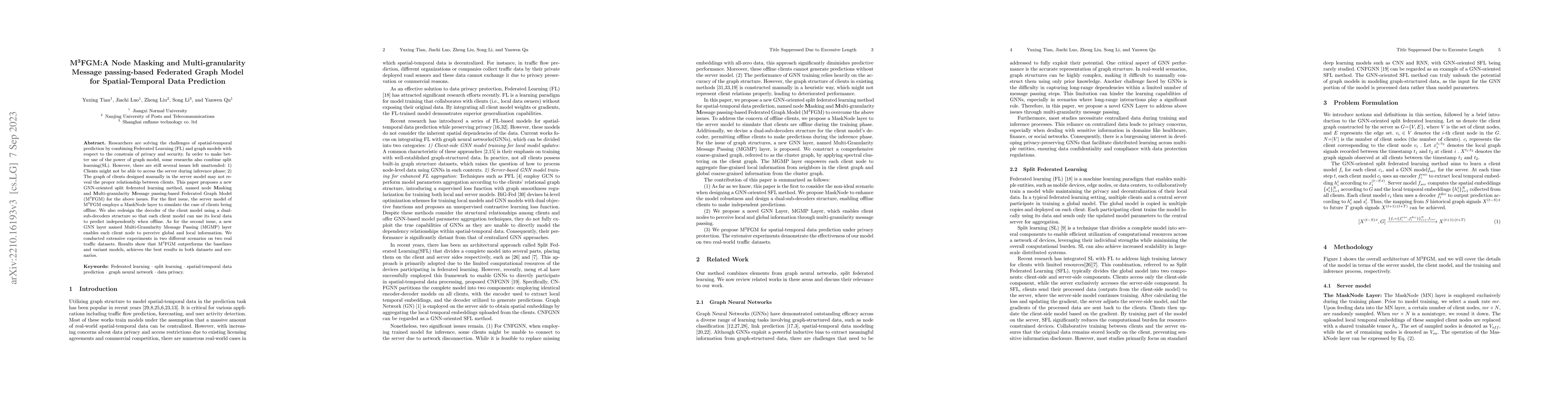 Thumbnail for M3FGM:a node masking and multi-granularity message passing-based
  federated graph model for spatial-temporal data prediction