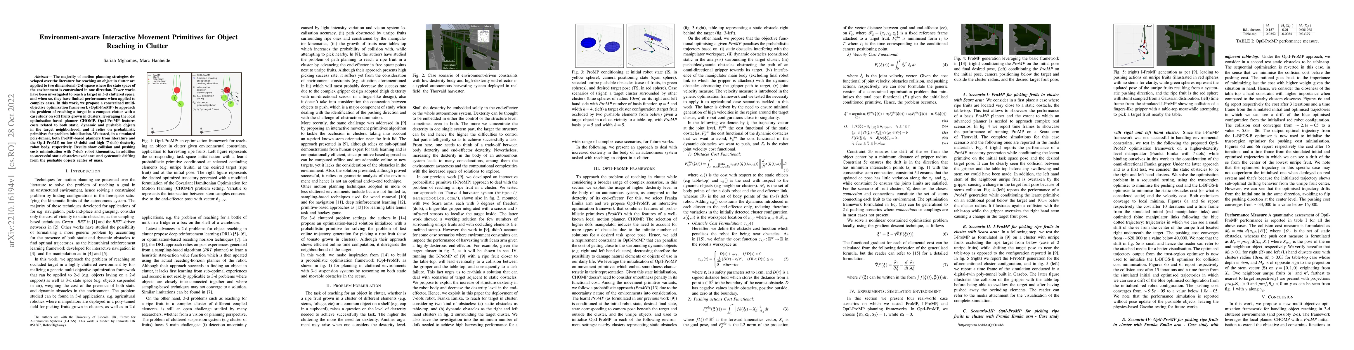 Thumbnail for Environment-aware Interactive Movement Primitives for Object Reaching in
  Clutter