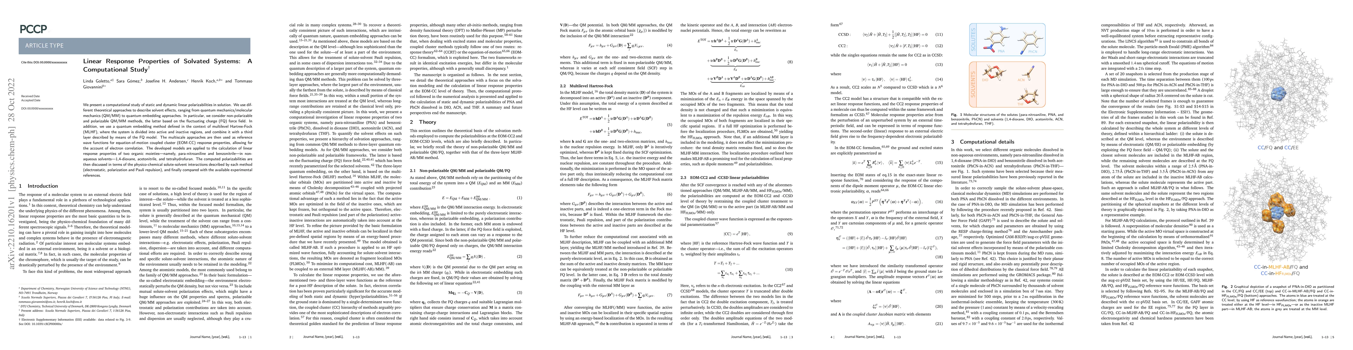 Thumbnail for Linear Response Properties of Solvated Systems: A Computational Study
