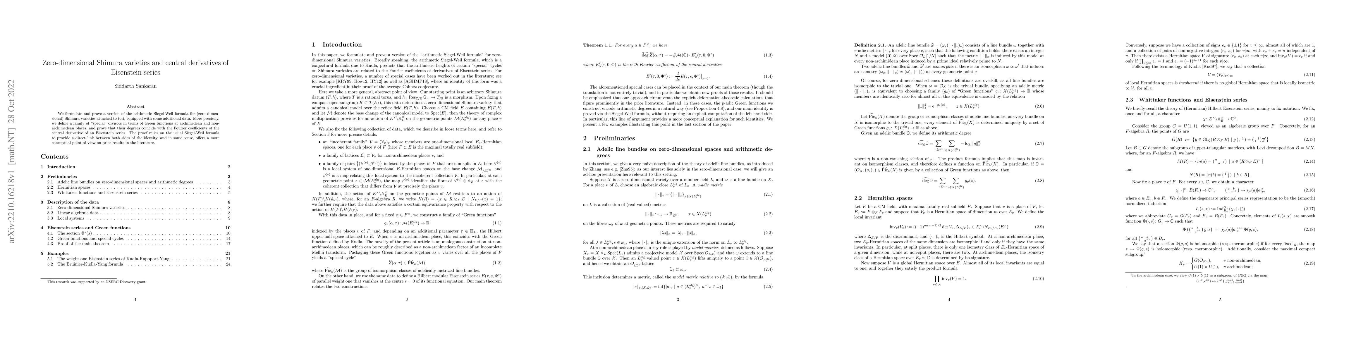 Thumbnail for Zero-dimensional Shimura varieties and central derivatives of Eisenstein
  series