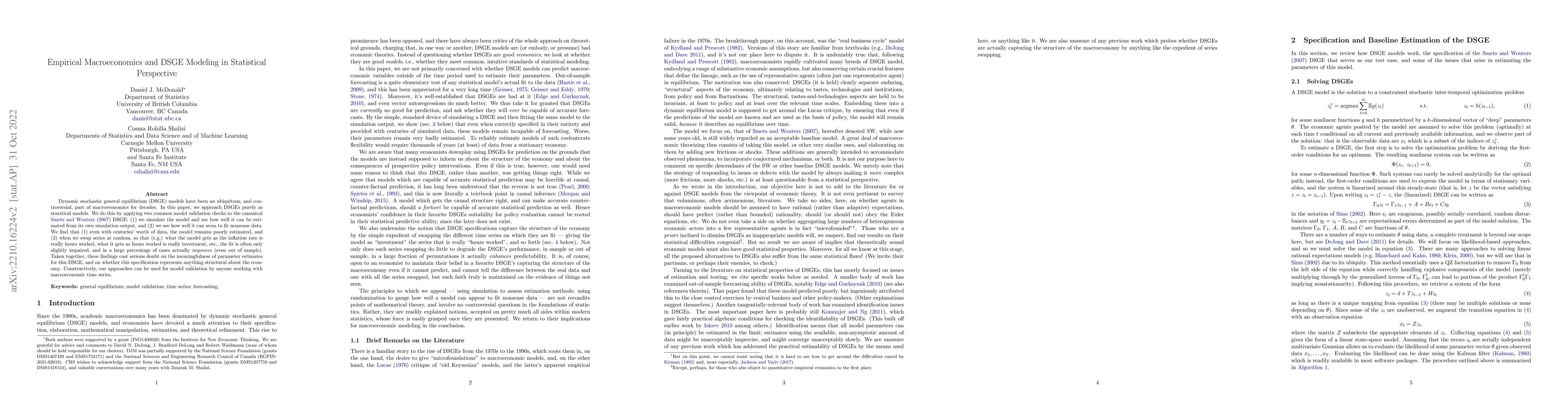 Thumbnail for Empirical Macroeconomics and DSGE Modeling in Statistical Perspective