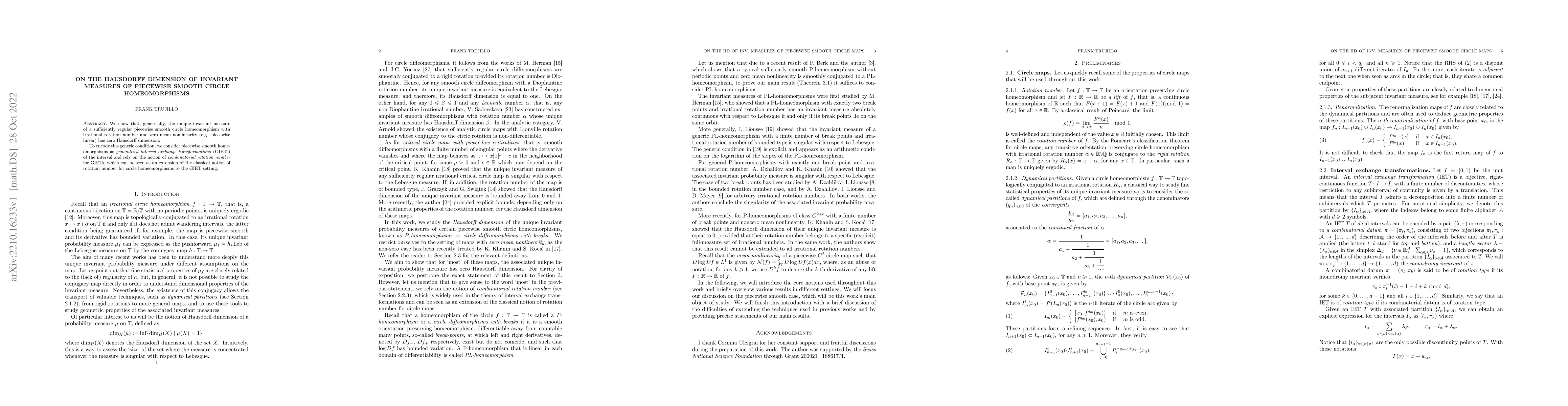 Thumbnail for On the Hausdorff dimension of invariant measures of piecewise smooth
  circle homeomorphisms