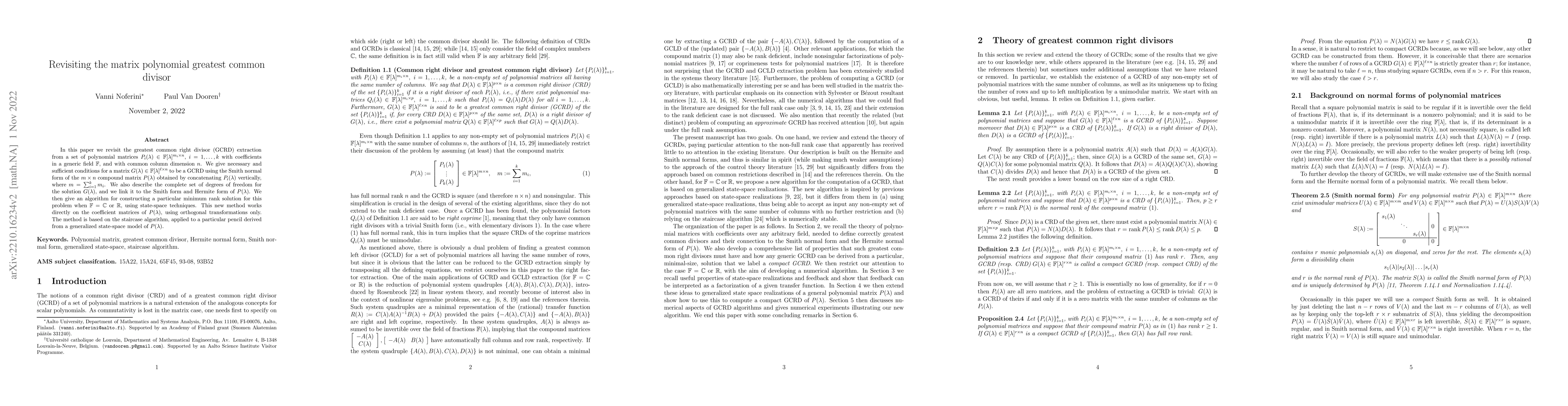 Thumbnail for Revisiting the matrix polynomial greatest common divisor