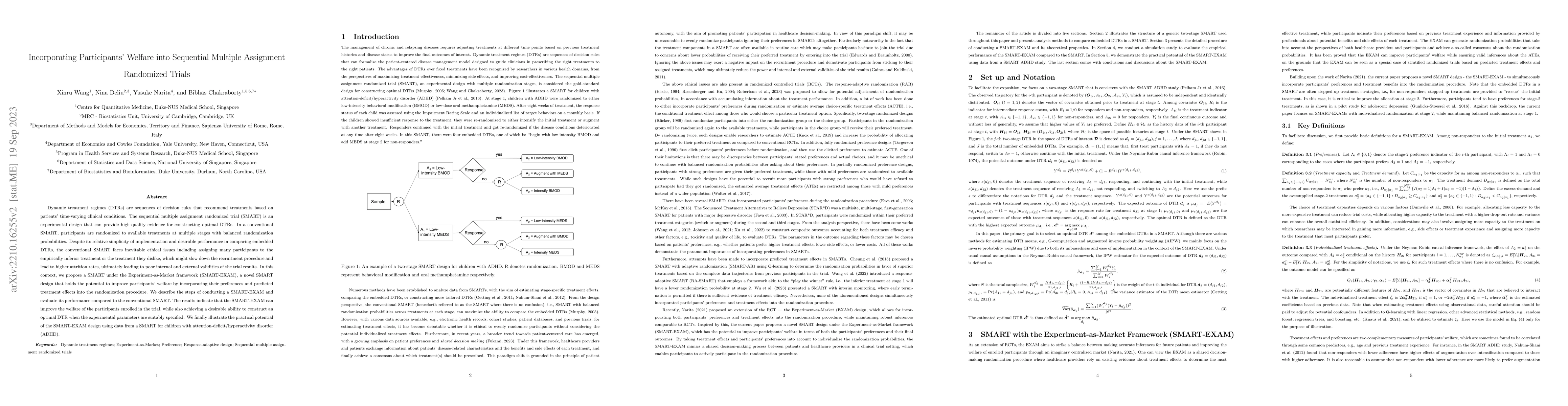 Thumbnail for Incorporating Participants' Welfare into Sequential Multiple Assignment
  Randomized Trials