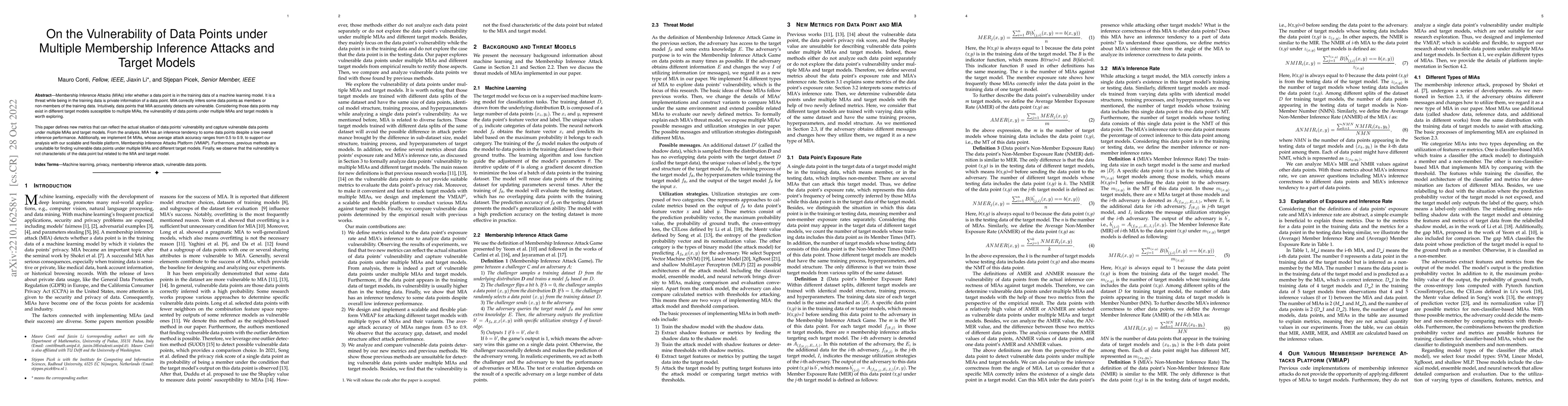 Thumbnail for On the Vulnerability of Data Points under Multiple Membership Inference
  Attacks and Target Models