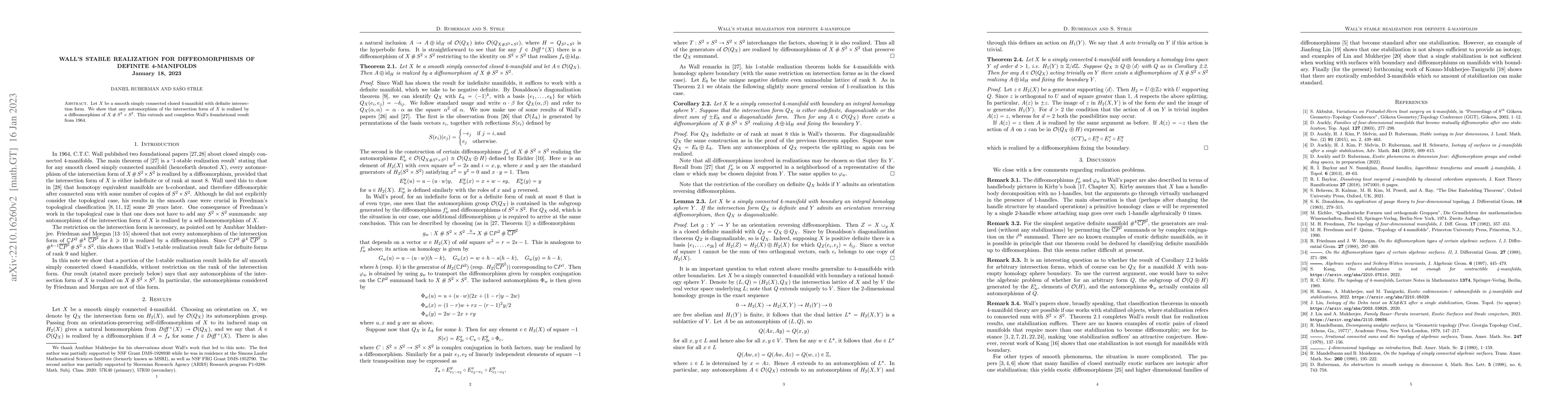 Thumbnail for Wall's stable realization for diffeomorphisms of definite 4-manifolds