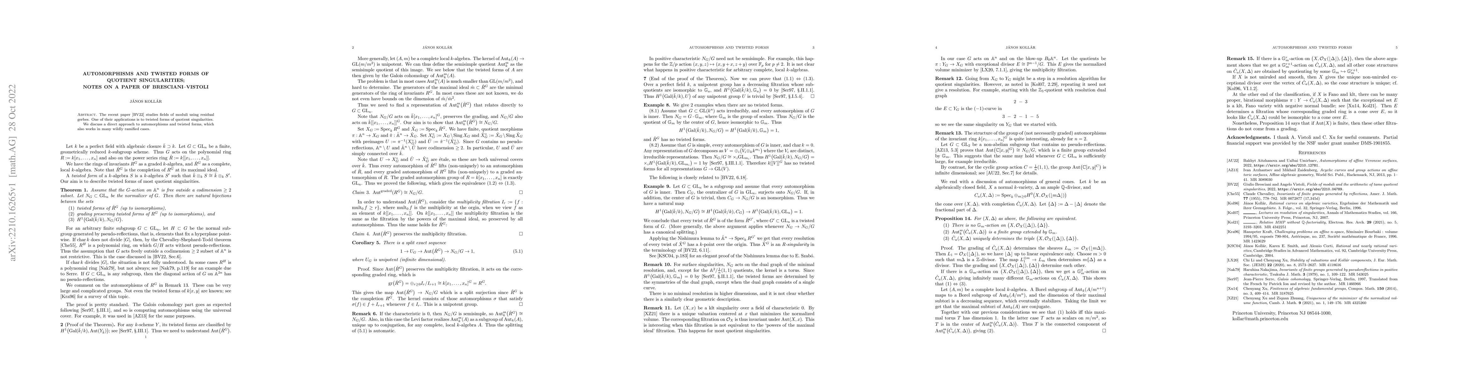 Thumbnail for Automorphisms and twisted forms of quotient singularities; notes on a
  paper of Bresciani--Vistoli