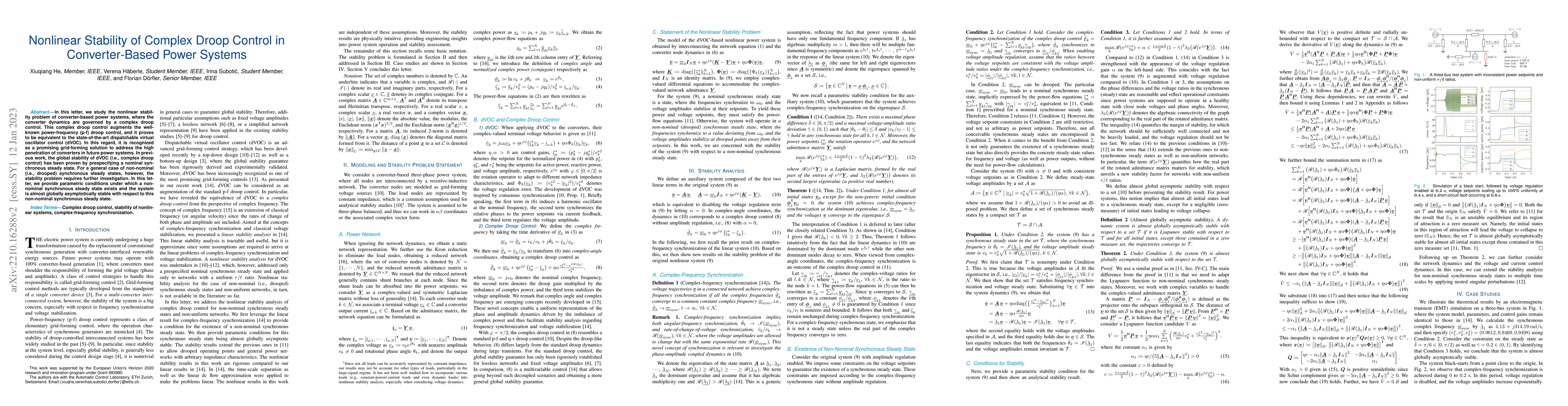 Thumbnail for Nonlinear Stability of Complex Droop Control in Converter-Based Power
  Systems