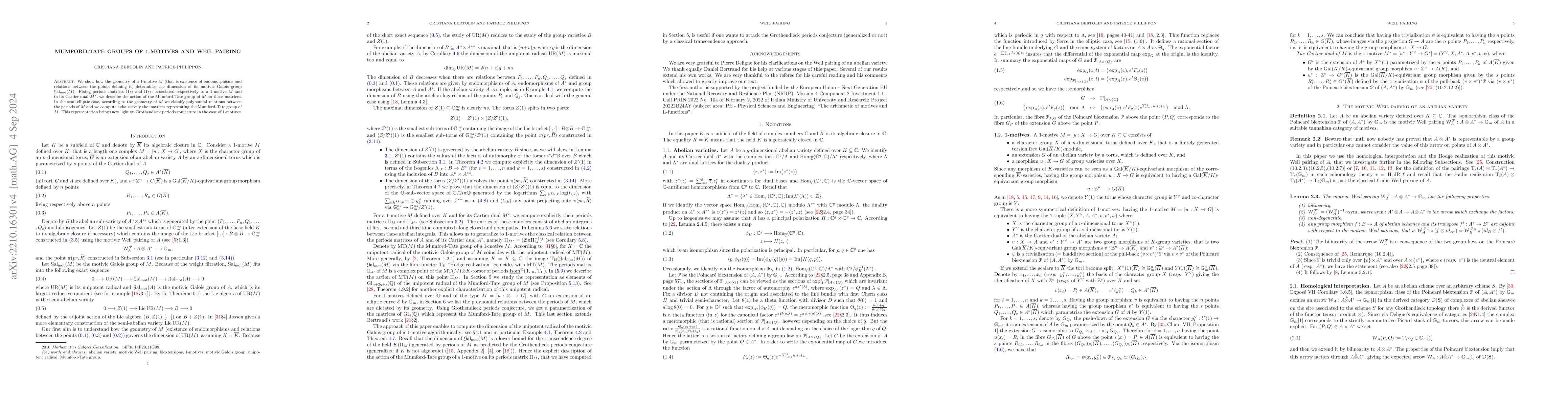 Thumbnail for Mumford-Tate groups of 1-motives and Weil pairing