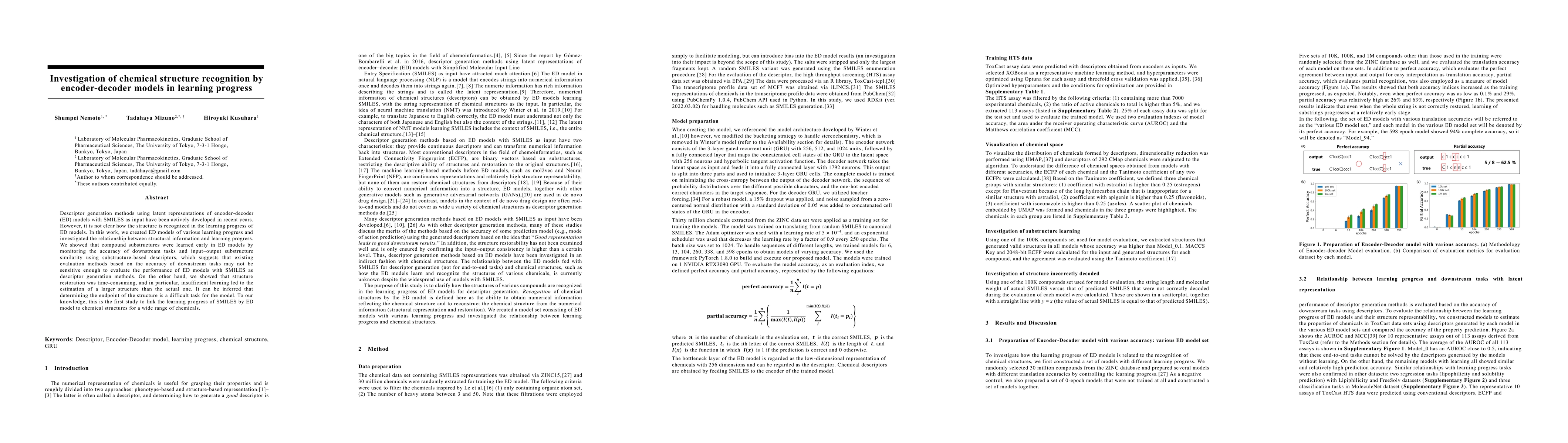 Thumbnail for Investigation of chemical structure recognition by encoder-decoder
  models in learning progress