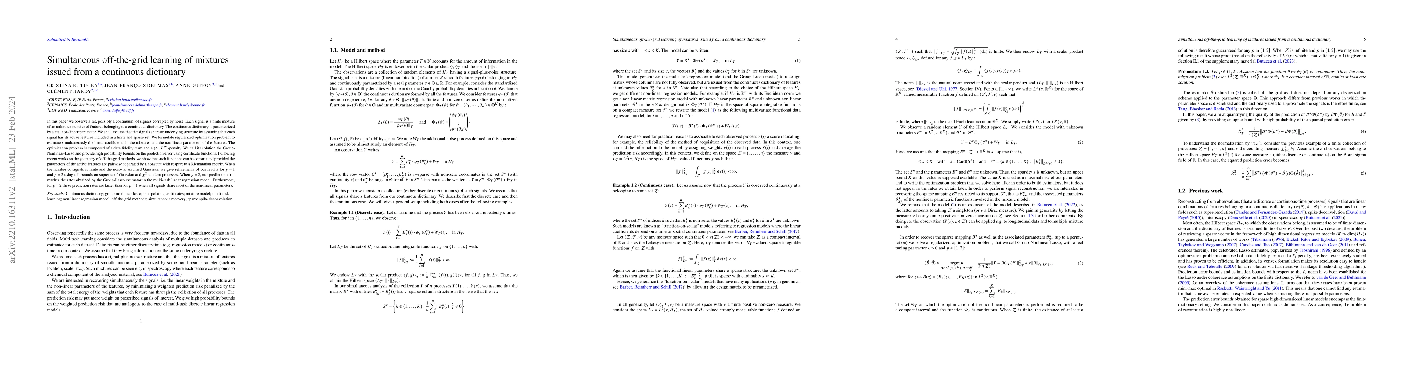 Thumbnail for Simultaneous off-the-grid learning of mixtures issued from a continuous
  dictionary