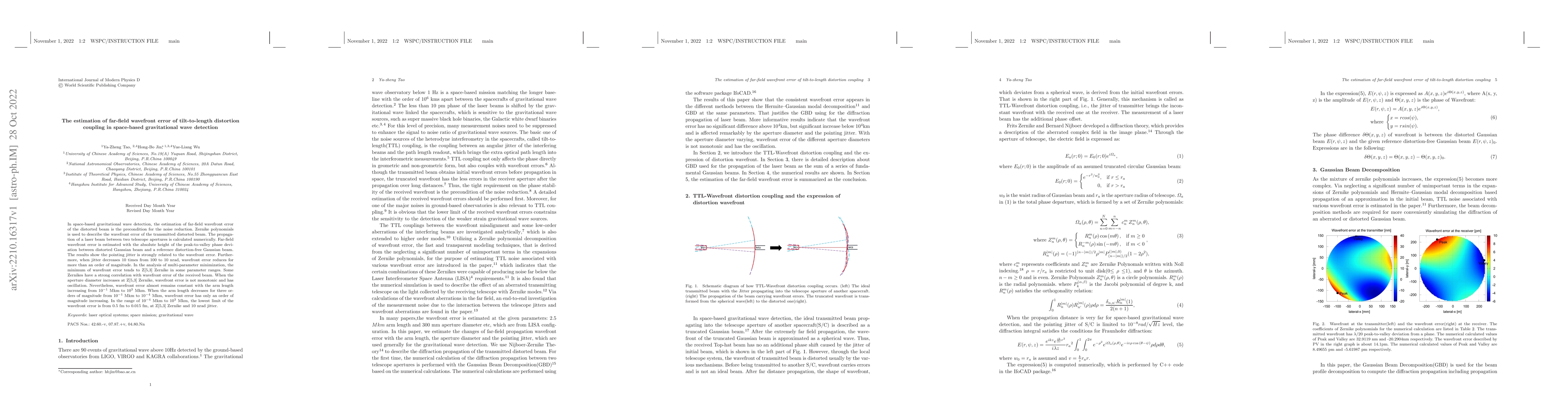 Thumbnail for The estimation of far-field wavefront error of tilt-to-length distortion
  coupling in space-based gravitational wave detection