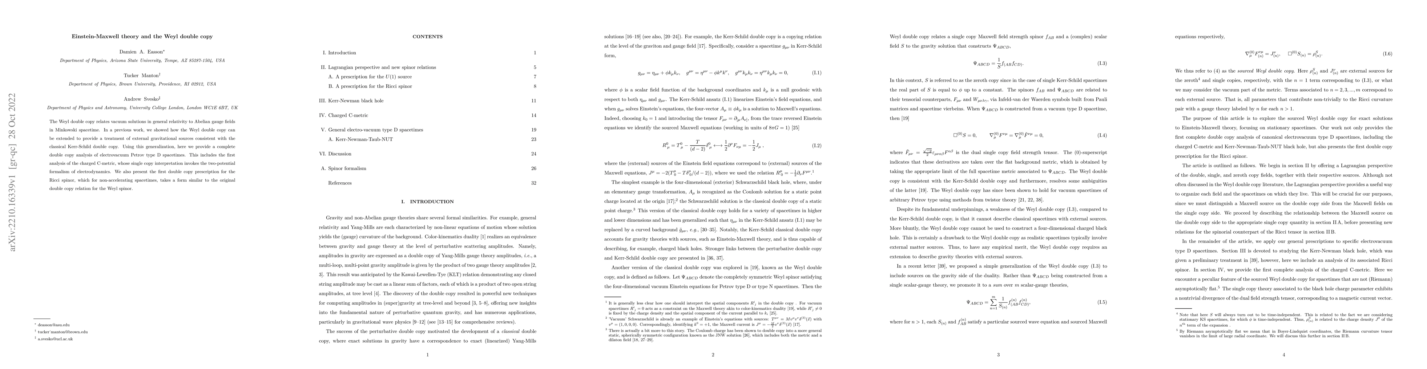 Thumbnail for Einstein-Maxwell theory and the Weyl double copy