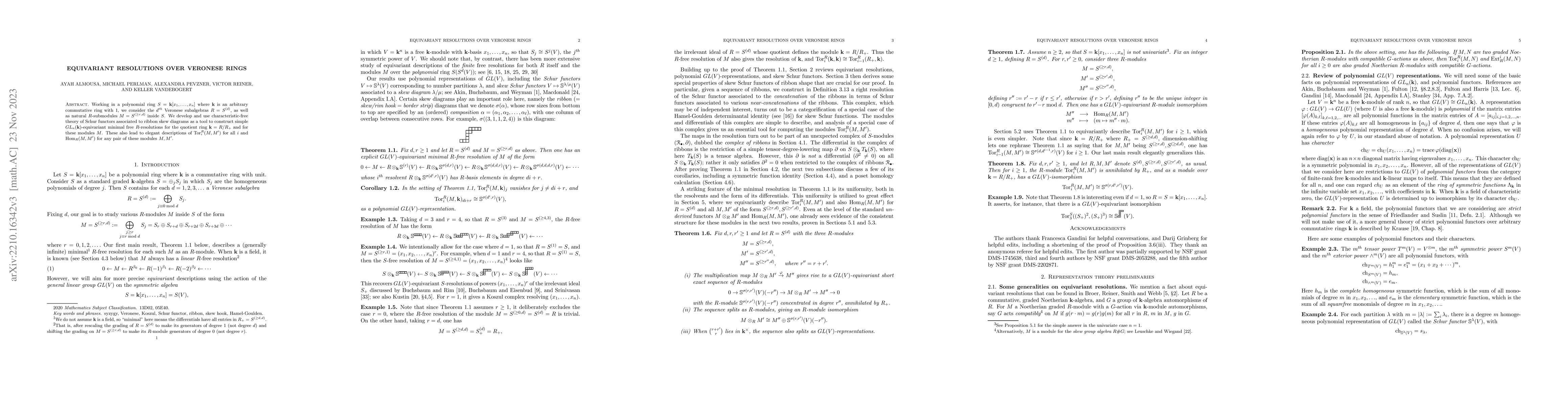 Thumbnail for Equivariant resolutions over Veronese rings