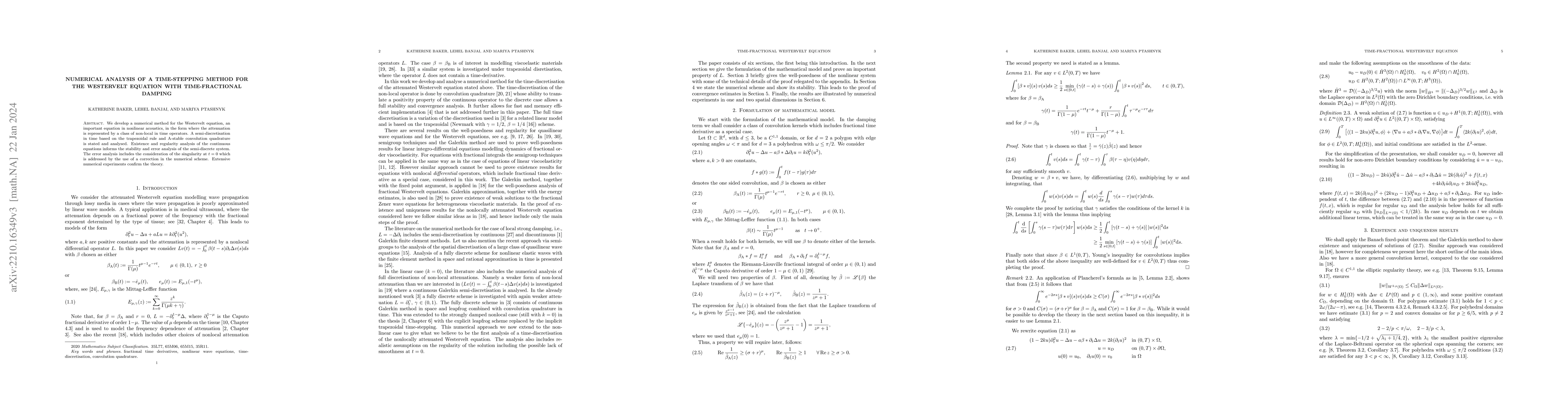 Thumbnail for Numerical analysis of a time-stepping method for the Westervelt equation
  with time-fractional damping
