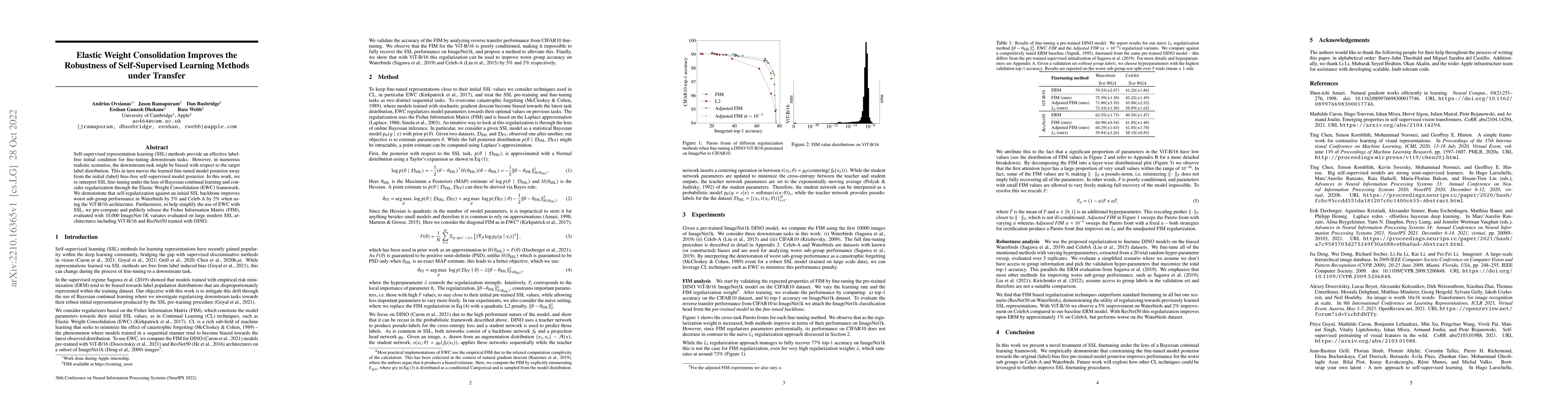 Thumbnail for Elastic Weight Consolidation Improves the Robustness of Self-Supervised
  Learning Methods under Transfer