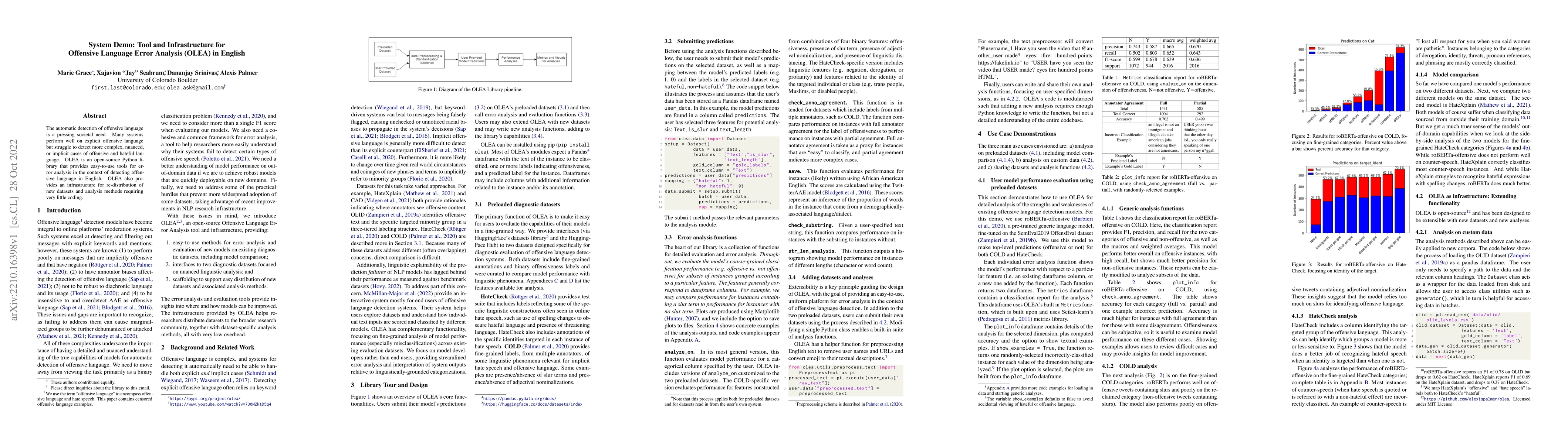 Thumbnail for System Demo: Tool and Infrastructure for Offensive Language Error
  Analysis (OLEA) in English
