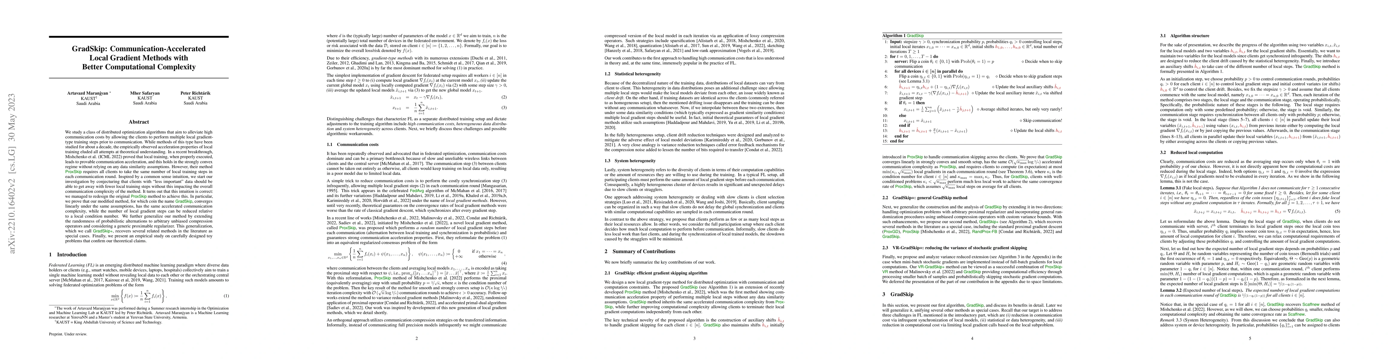 Thumbnail for GradSkip: Communication-Accelerated Local Gradient Methods with Better
  Computational Complexity