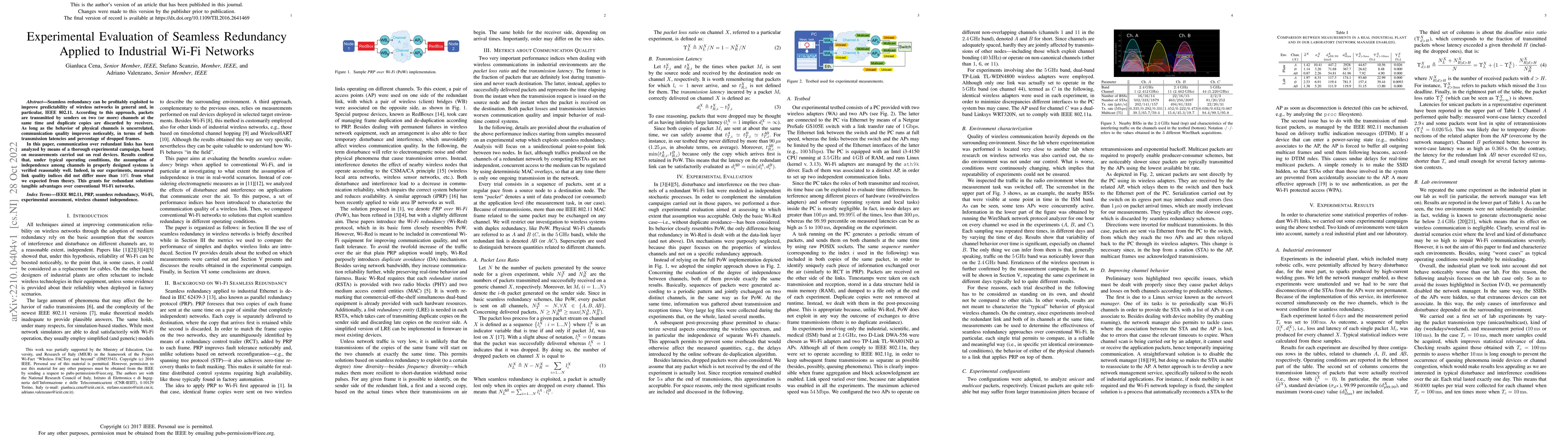 Thumbnail for Experimental Evaluation of Seamless Redundancy Applied to Industrial
  Wi-Fi Networks