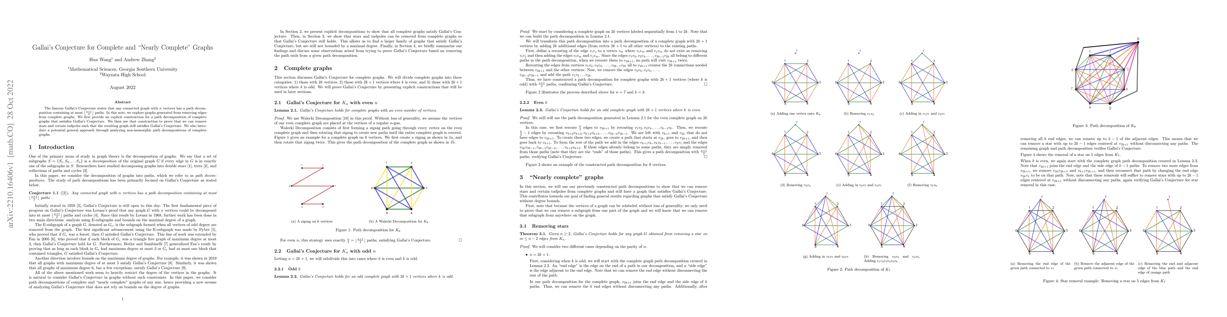 Thumbnail for Gallai's Conjecture for Complete and "Nearly Complete" Graphs