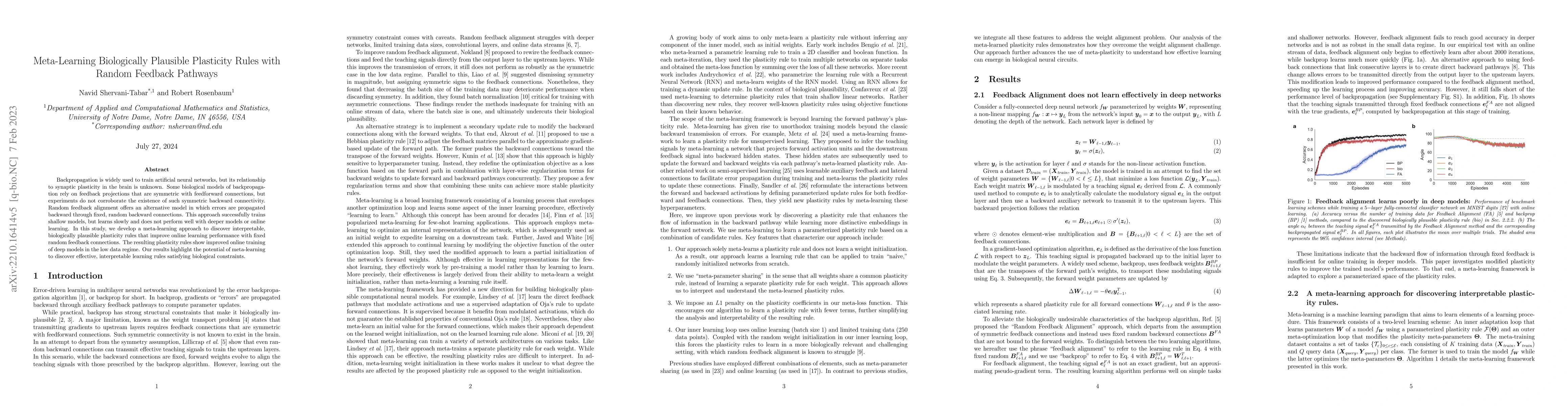 Thumbnail for Meta-Learning Biologically Plausible Plasticity Rules with Random
  Feedback Pathways