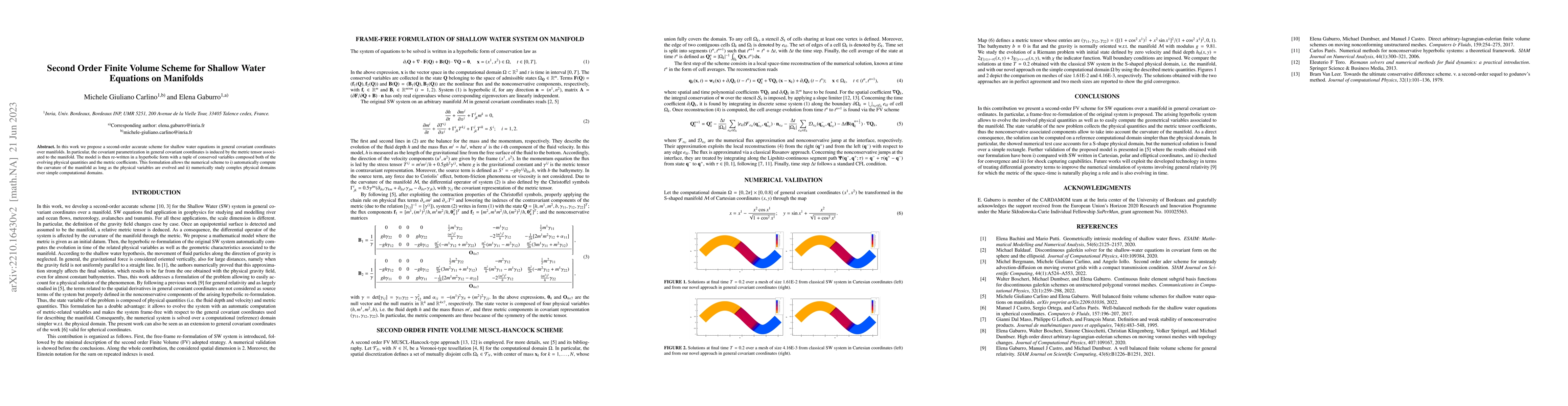 Thumbnail for Second Order Finite Volume Scheme for Shallow Water Equations on
  Manifolds