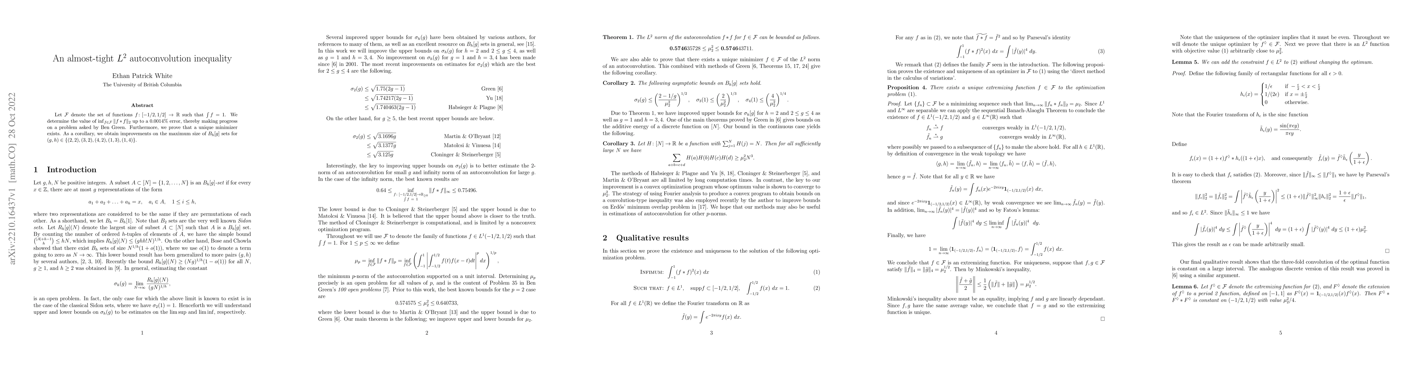 Thumbnail for An almost-tight $L^2$ autoconvolution inequality