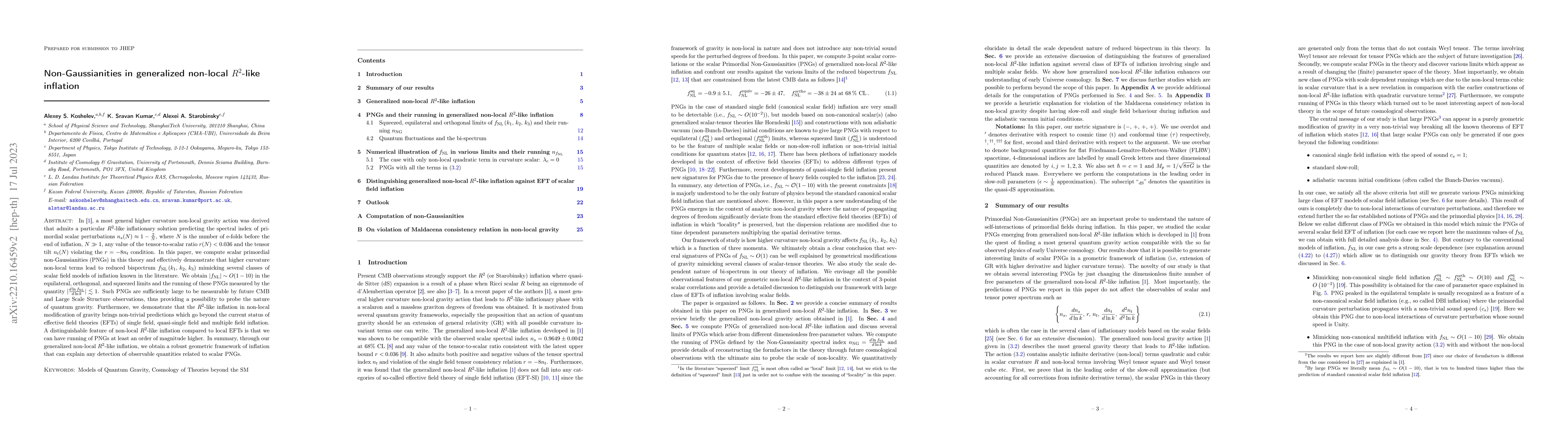 Thumbnail for Non-Gaussianities in generalized non-local $R^2$-like inflation