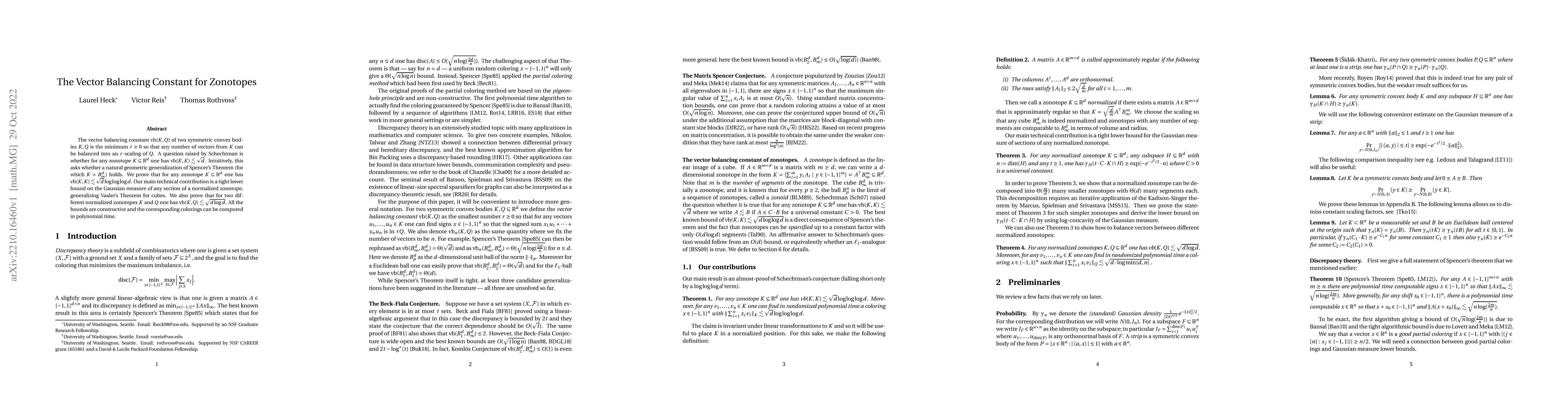 Thumbnail for The Vector Balancing Constant for Zonotopes
