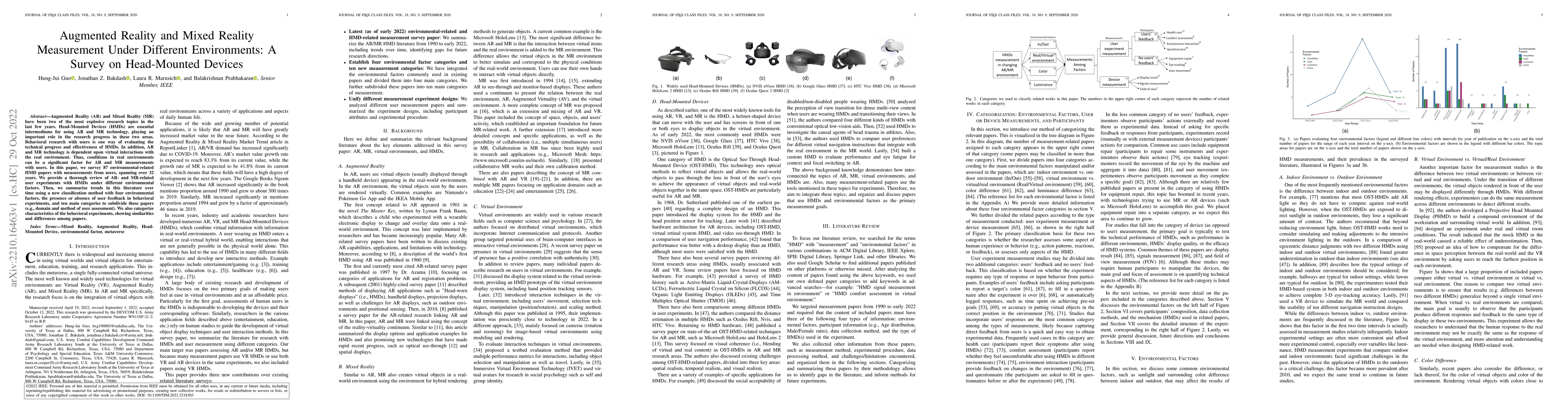 Thumbnail for Augmented Reality and Mixed Reality Measurement Under Different
  Environments: A Survey on Head-Mounted Devices
