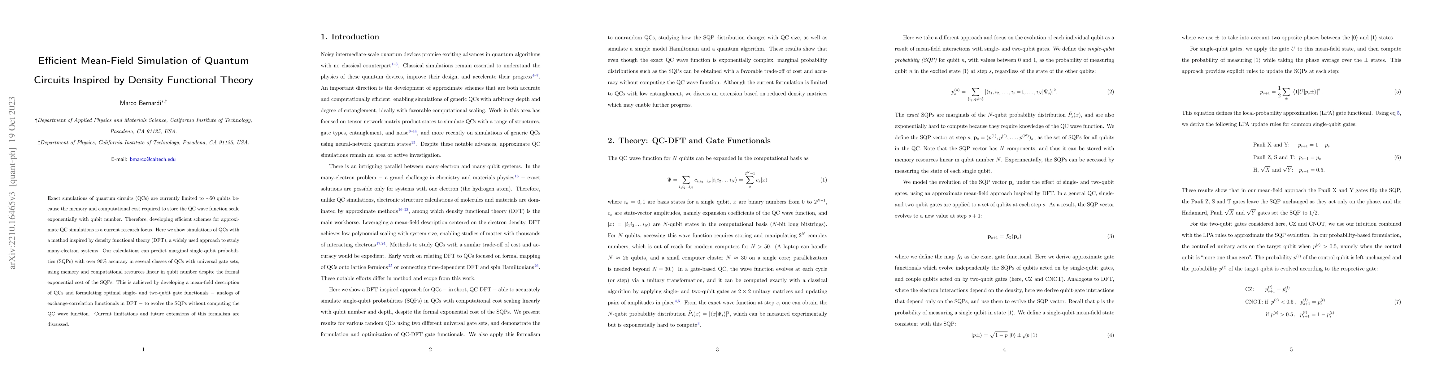 Thumbnail for Efficient Mean-Field Simulation of Quantum Circuits Inspired by Density
  Functional Theory