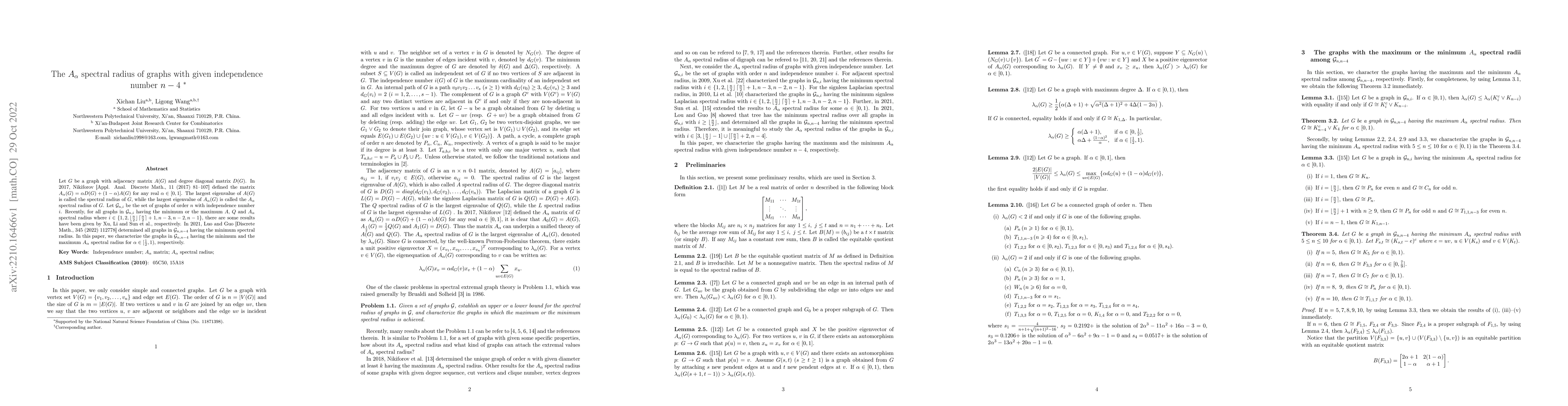 Thumbnail for The $A_\alpha$ spectral radius with given independence number $n-4$