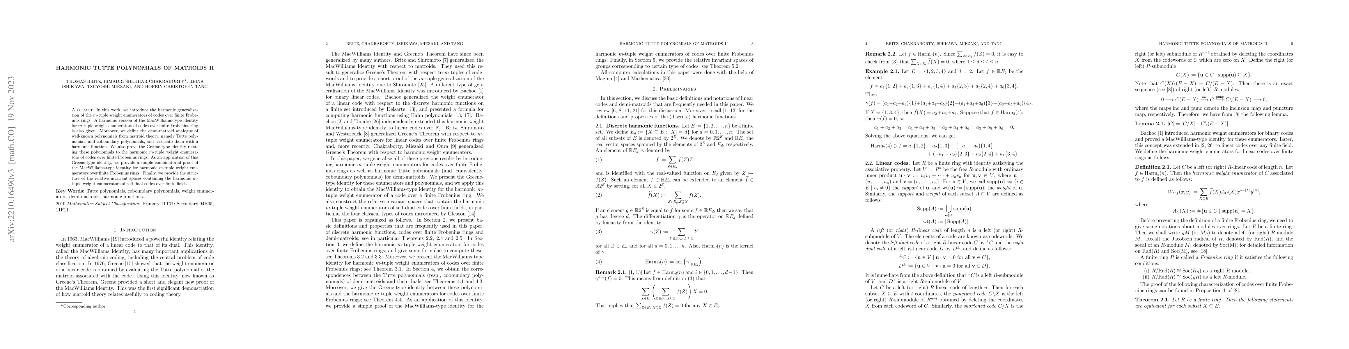 Thumbnail for Harmonic Tutte polynomials of matroids II