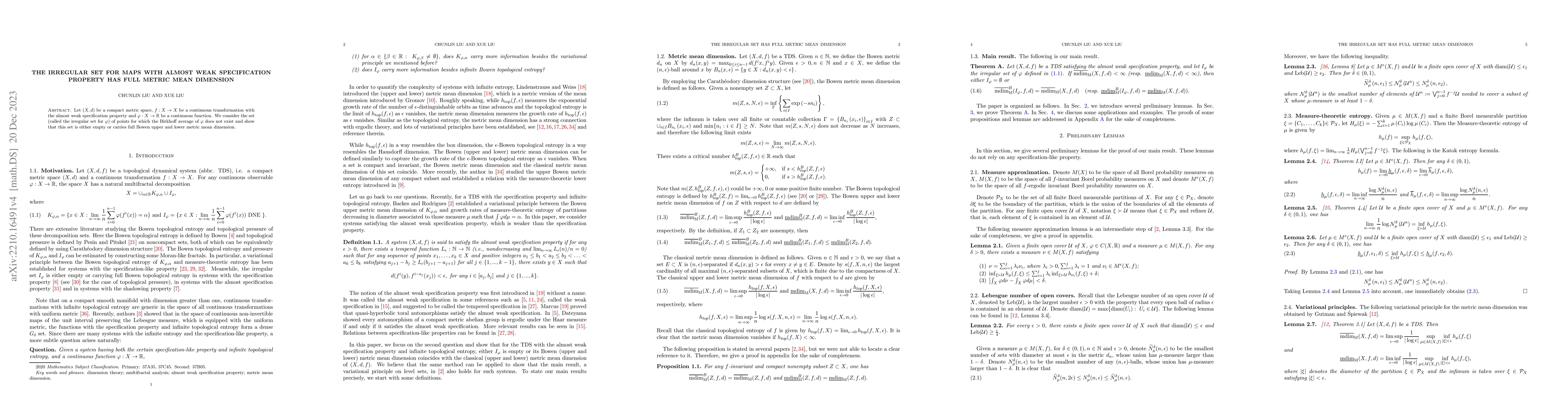 Thumbnail for The irregular set for maps with almost weak specification property has
  full metric mean dimension