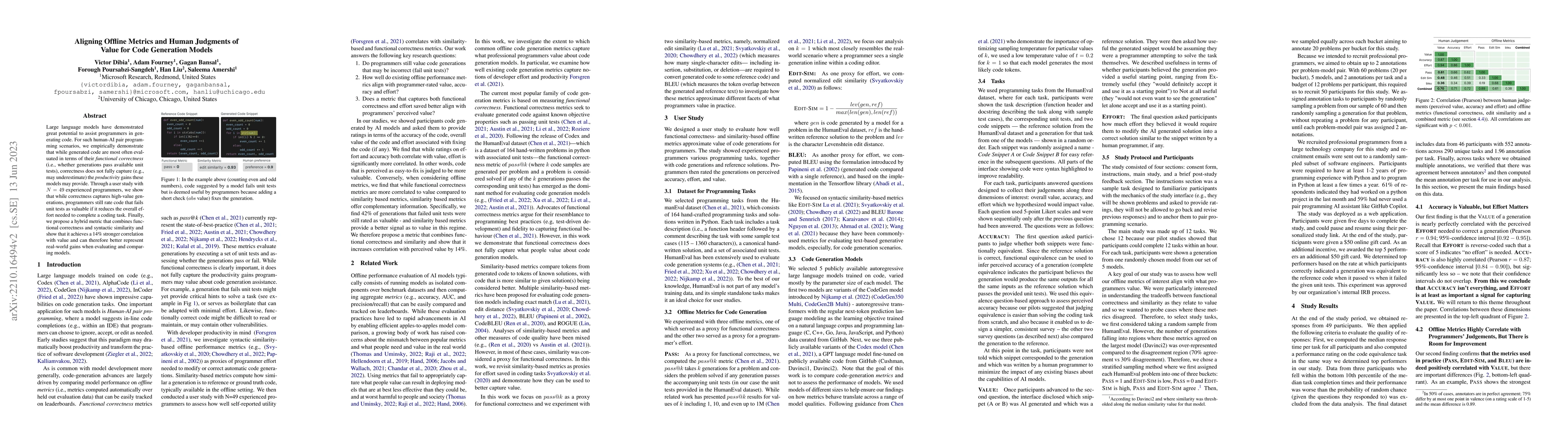 Thumbnail for Aligning Offline Metrics and Human Judgments of Value for Code
  Generation Models