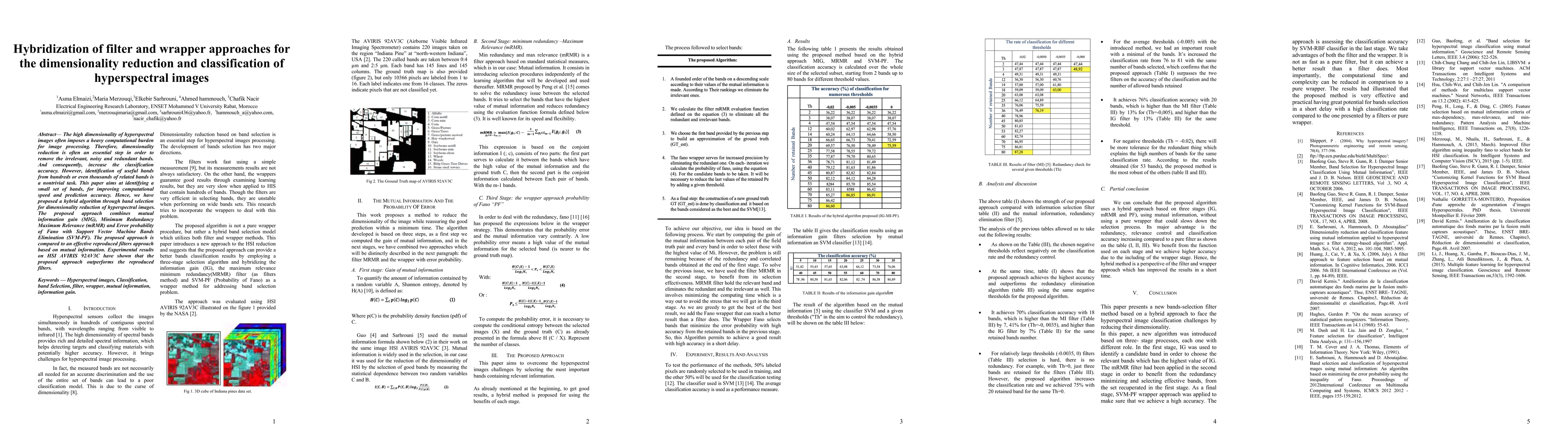 Thumbnail for Hybridization of filter and wrapper approaches for the dimensionality
  reduction and classification of hyperspectral images