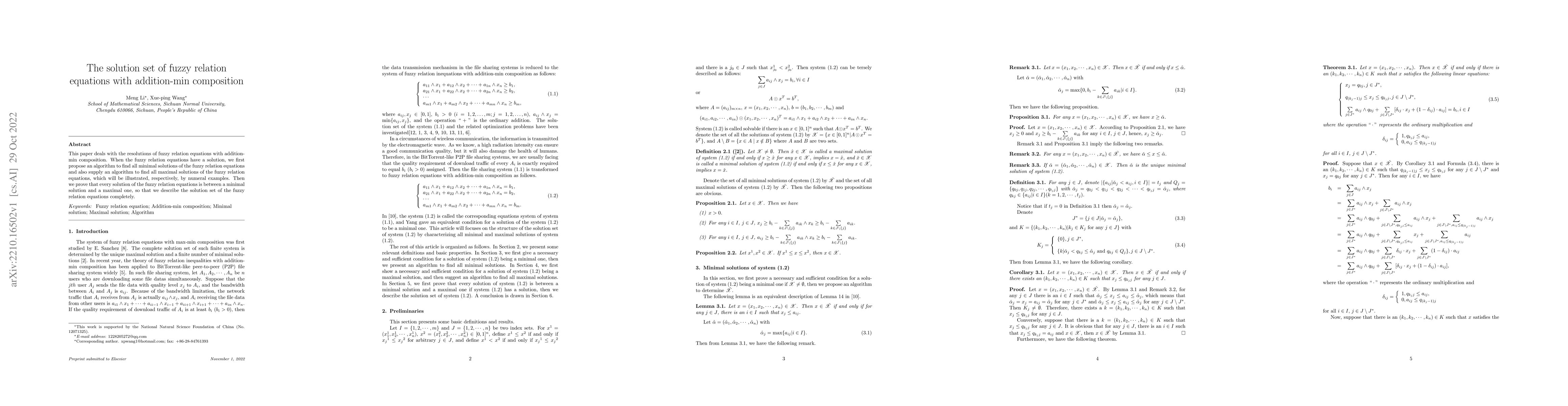 Thumbnail for The solution set of fuzzy relation equations with addition-min
  composition