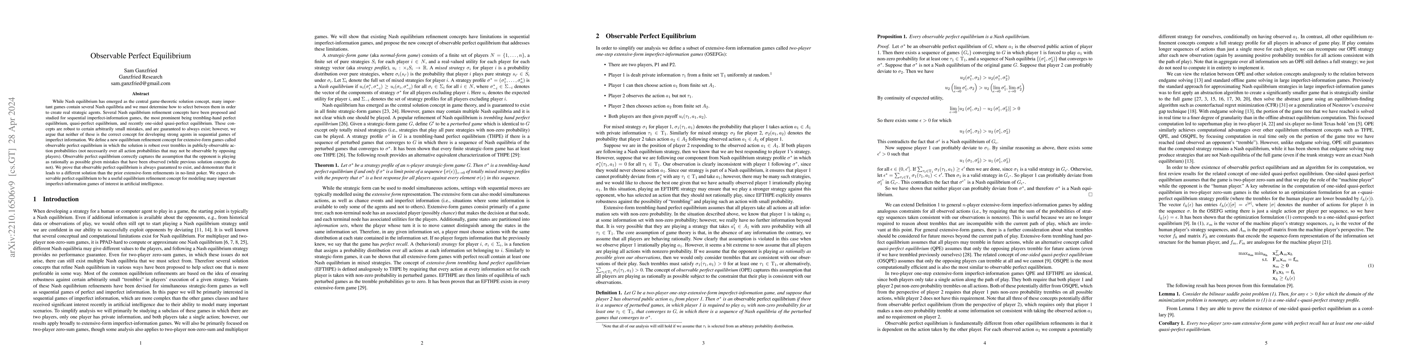 Thumbnail for Observable Perfect Equilibrium