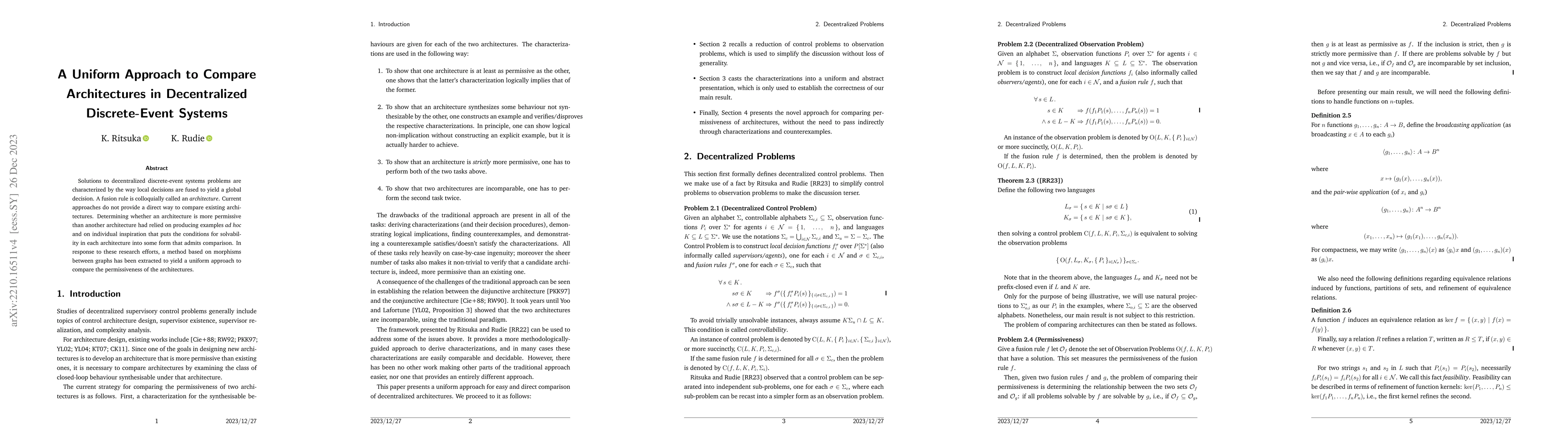 Thumbnail for A Uniform Approach to Compare Architectures in Decentralized
  Discrete-Event Systems