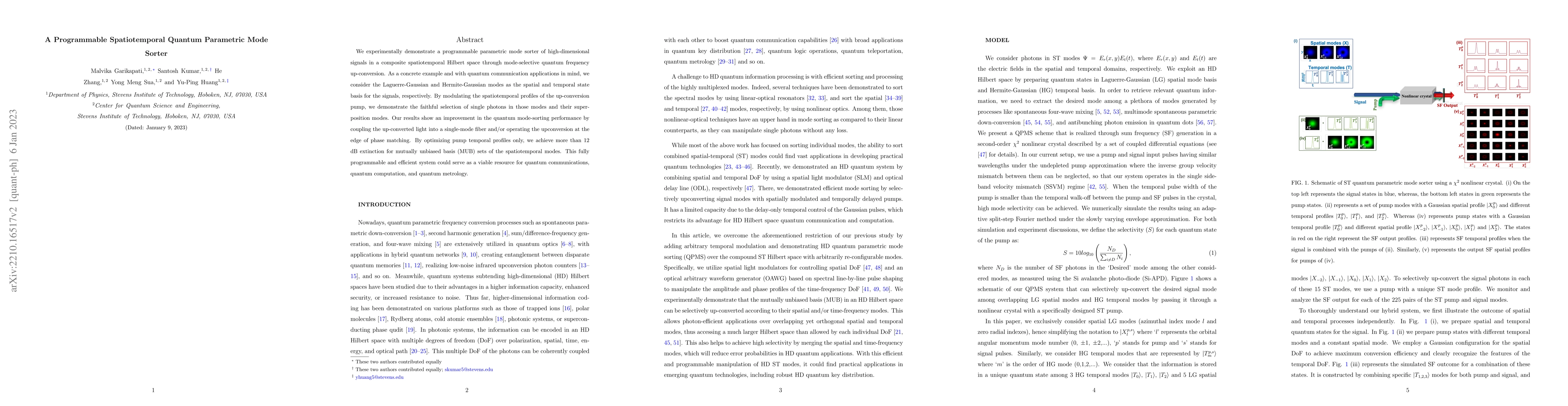 Thumbnail for A Programmable Spatiotemporal Quantum Parametric Mode Sorter
