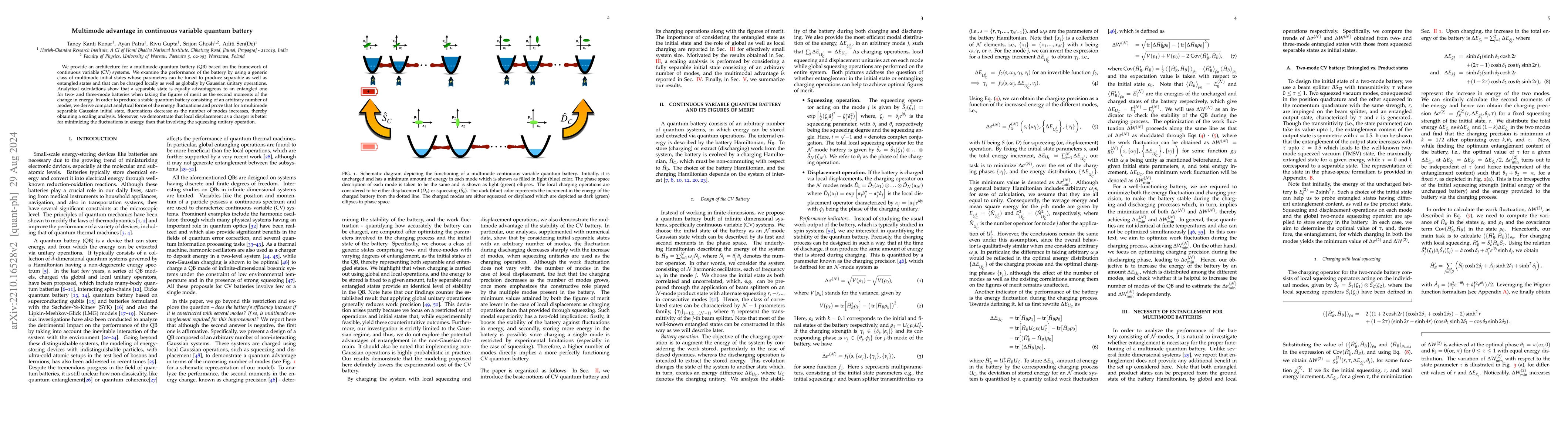 Thumbnail for Multimode advantage in continuous variable quantum battery