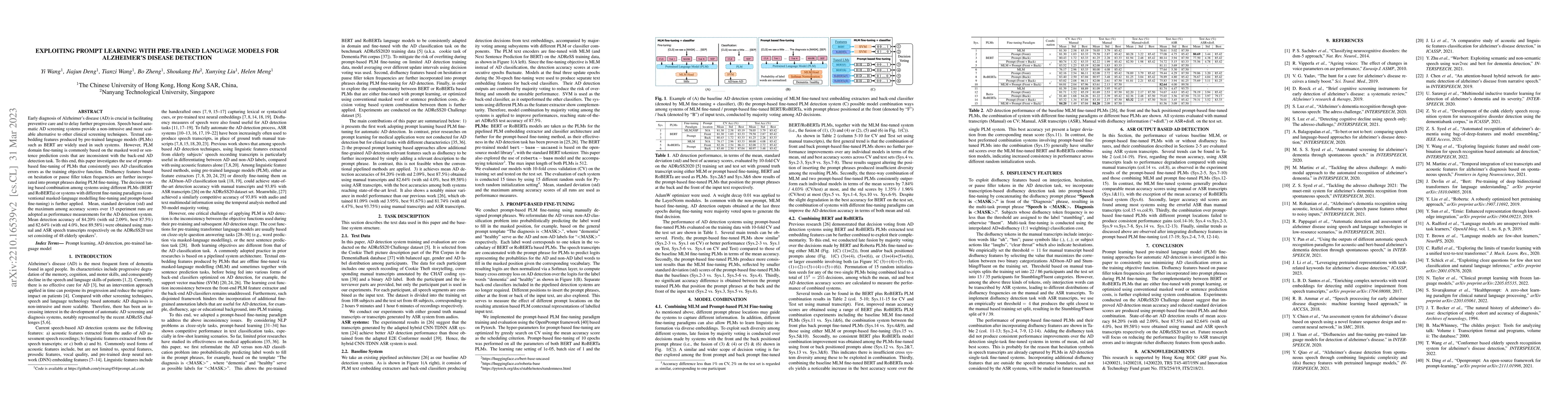 Thumbnail for Exploiting prompt learning with pre-trained language models for
  Alzheimer's Disease detection
