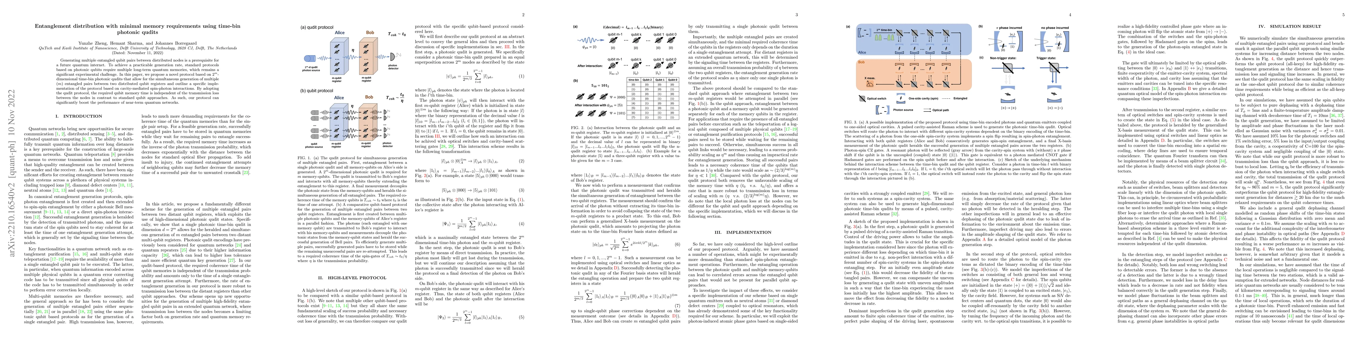 Thumbnail for Entanglement distribution with minimal memory requirements using
  time-bin photonic qudits