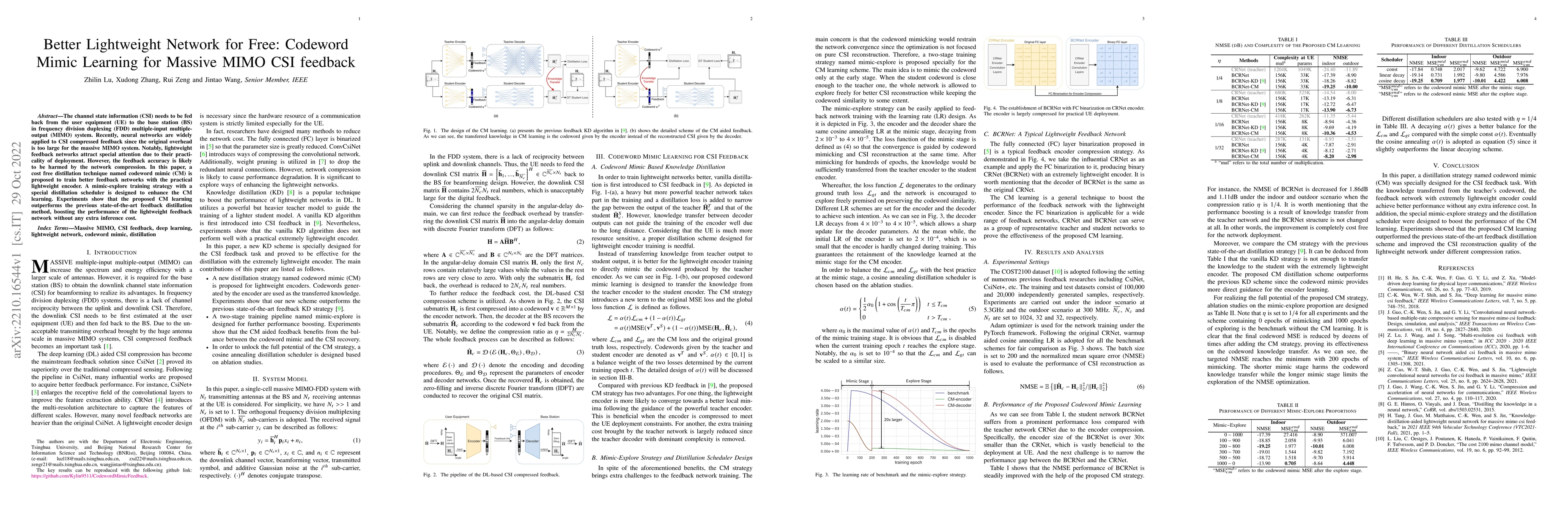 Thumbnail for Better Lightweight Network for Free: Codeword Mimic Learning for Massive
  MIMO CSI feedback