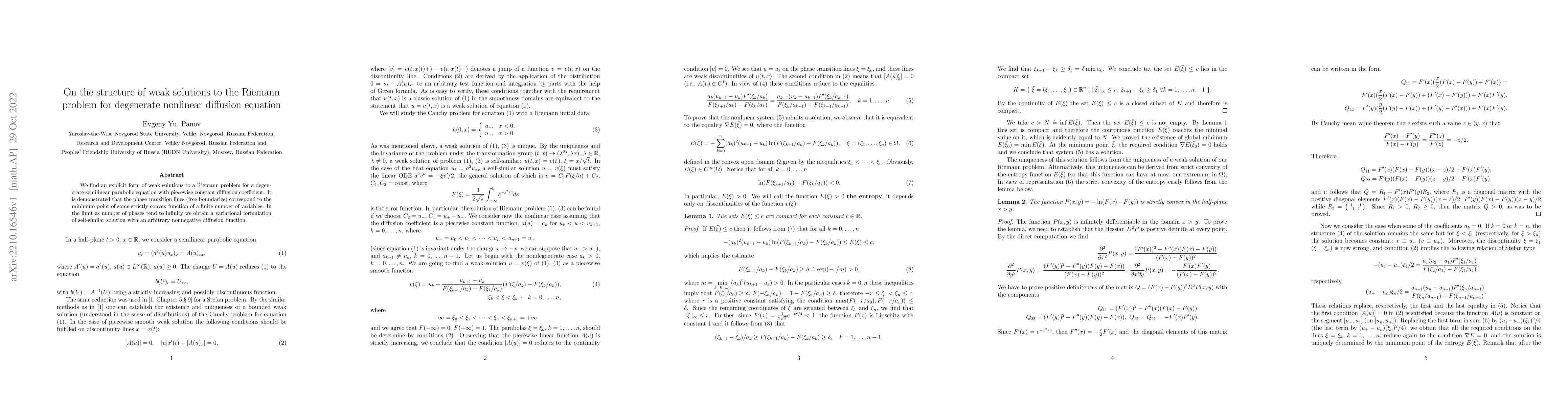 Thumbnail for On the structure of weak solutions to the Riemann problem for degenerate
  nonlinear diffusion equation