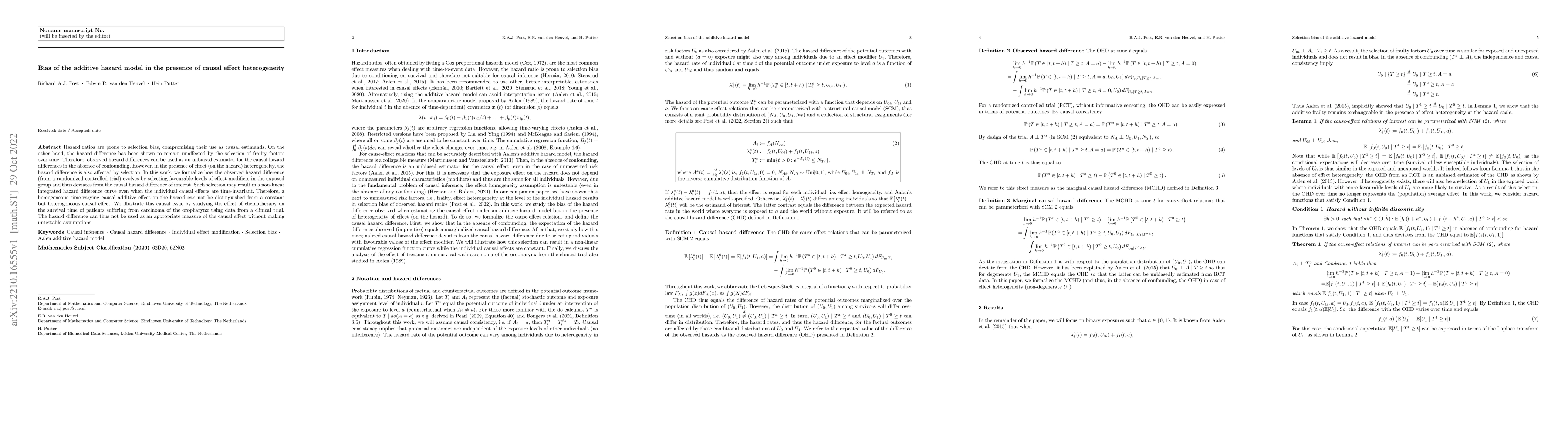 Thumbnail for Bias of the additive hazard model in the presence of causal effect
  heterogeneity